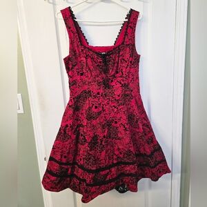 Hot Topic Red and Black Skull Floral Dress